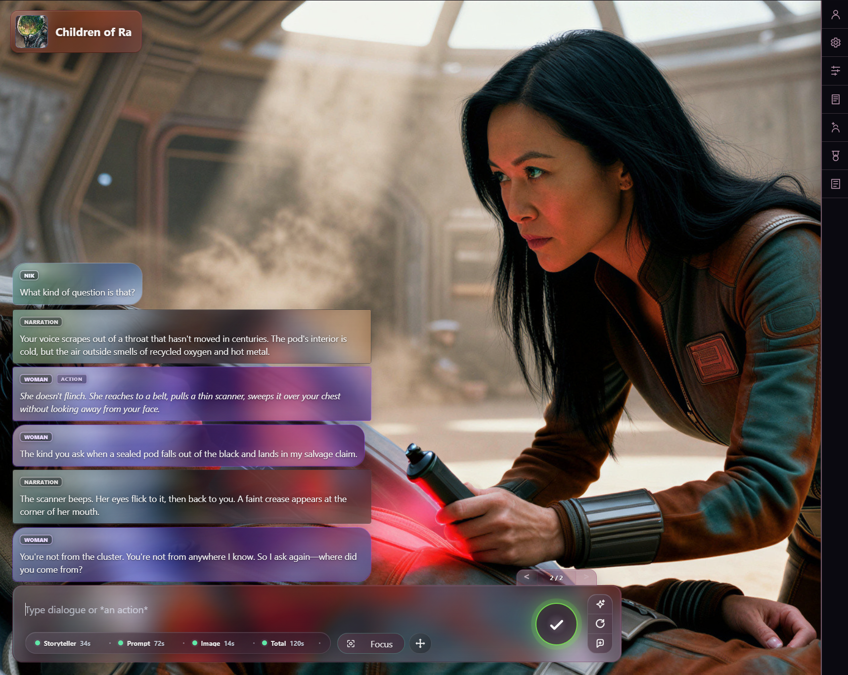 VN Playground with a science-fiction scene and interactive dialogue
